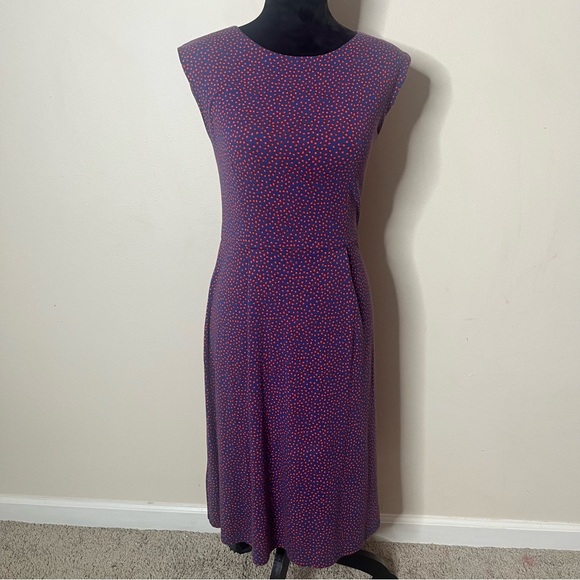 Boden Women’s Blue Red Floral Print Sleeveless Sheath Jersey Midi Dress Sz 6R - Picture 2 of 10